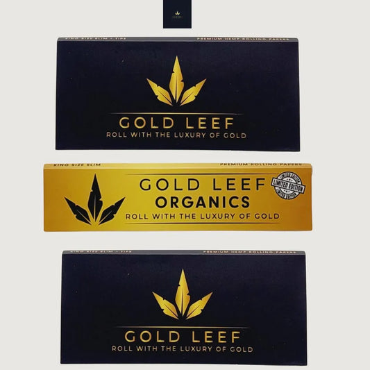 Gold Leef Premium Rolling Bundle - 2 Magnetic Booklets + 1 Limited Edition Organic Hemp Papers | Eco-Friendly Kingsize Slim Papers.